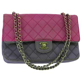 Chanel-CHANEL Matelasse Chain Shoulder Bag Satin Gold Pink CC Auth 96601-Pink,Golden