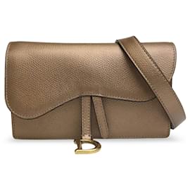Dior-Gold Dior Leather Saddle Belt Pouch-Golden