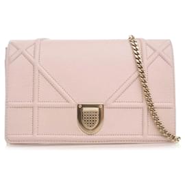 Dior-Pink Dior Grained Calfskin Diorama Wallet on Chain Crossbody Bag-Pink