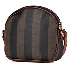 Fendi-Sac bandoulière en toile enduite Pequin marron de Fendi-Marron