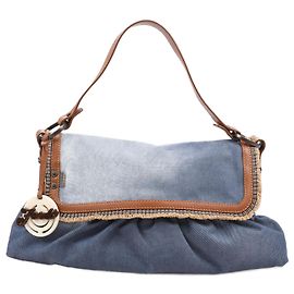 Bolsa de ombro chef em denim e couro Fendi em azul/marrom 8BR436 Azul