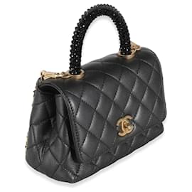Chanel-Chanel Black Quilted Lambskin Extra Mini Strass Coco Handle Flap Bag-Black