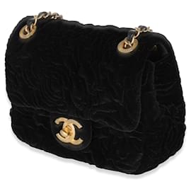 Chanel-Chanel Black Camellia Embossed Velvet Mini Square Flap Bag-Black