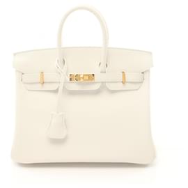 Hermès-Hermes Birkin 25 Handbag in White Swift Leather-White