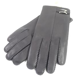 Hermès HERMES Handschuhe aus Lammleder und Seide dunkelbraun Braun