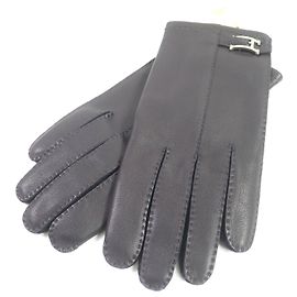Hermès HERMES Lamb Leather Silk Gloves Dark Brown Brown