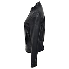 Michael Kors-Michael Kors Zipped Jacket in Navy Blue Leather-Blue,Navy blue