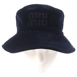 Sombrero bucket de pana con logo Miu Miu azul marino Azul