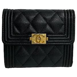 Chanel-Chanel Boy Matelasse Caviar Bifold Wallet Black-Black