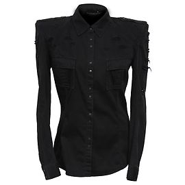 Camicia in denim strappato Balmain in cotone nero Nero