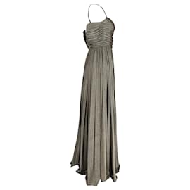 Dolce & Gabbana- Dolce & Gabbana Ruched Pleated Maxi Gown in Metallic Silver Nylon-Silvery,Metallic