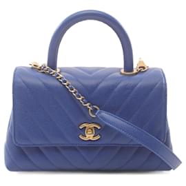 Chanel-Chanel Coco Handle V-Stitch Leather Handbag-Blue