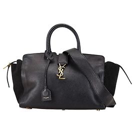 Yves Saint Laurent YSL Downtown Cabas Leather Suede Handbag Black