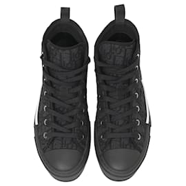 Dior- Dior B23 Oblique High-Top Sneakers in Black Canvas-Black