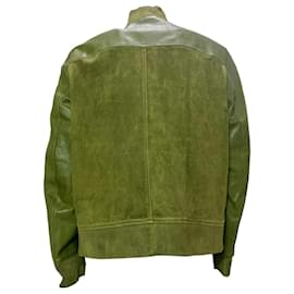 Dsquared2-Dsquared2 Buttoned Jacket in Green Suede and Leather-Green,Olive green