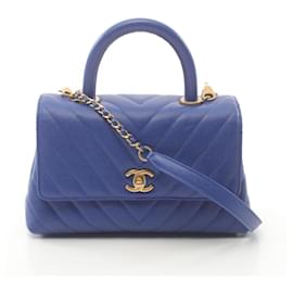 Chanel-Chanel Coco Handle V Stitch Flap Handbag-Blue