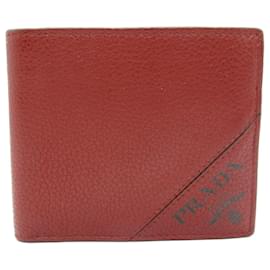 Prada-Prada Bi-fold Leather Wallet in Red Wine-Red,Dark red