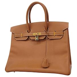 Hermès-Hermes Birkin 35 Handbag in Gold Courchevel Leather-Golden