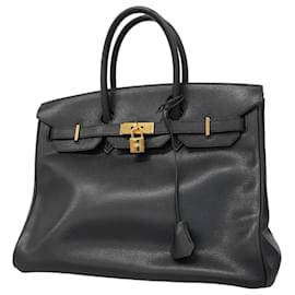 Hermès-Hermes Birkin 35 Handbag in Black Ardennes Leather-Black