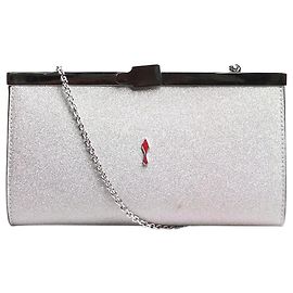 Christian Louboutin Silberne Glitzer-Palmette-Clutch Silber