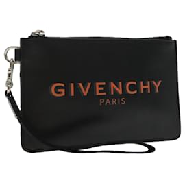 Givenchy-GIVENCHY Pouch Leather Black Silver Auth ac3321-Black,Silvery