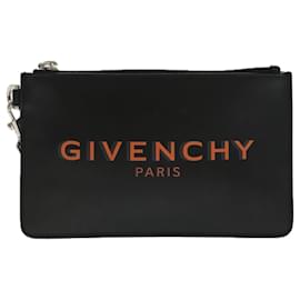 Givenchy-GIVENCHY Pouch Leather Black Silver Auth ac3321-Black,Silvery