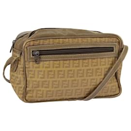 Fendi-FENDI Zucchino Canvas Shoulder Bag Vintage Beige Auth ar12721-Beige