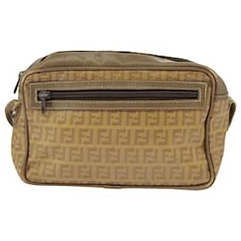 Fendi-FENDI Zucchino Canvas Shoulder Bag Vintage Beige Auth ar12721-Beige