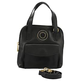 Céline-CELINE Hand Bag Leather 2way Black Gold Auth 92168-Black,Golden