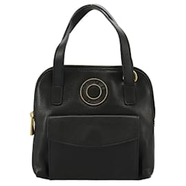 Céline-CELINE Hand Bag Leather 2way Black Gold Auth 92168-Black,Golden