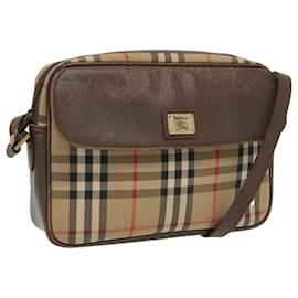 Autre Marque-Burberrys Nova Check Shoulder Bag Canvas Leather Beige Brown gold Auth 97287-Brown,Beige,Golden