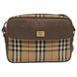 Autre Marque-Burberrys Nova Check Shoulder Bag Canvas Leather Beige Brown gold Auth 97287-Brown,Beige,Golden