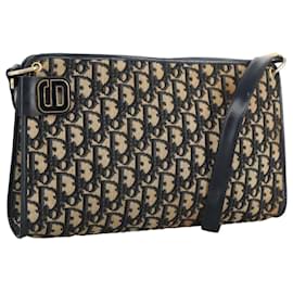 Christian Dior-Christian Dior Trotter Canvas Shoulder Bag Navy Gold Auth ep6208-Golden,Navy blue