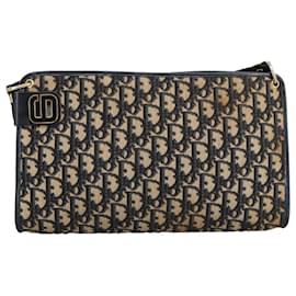 Christian Dior-Christian Dior Trotter Canvas Shoulder Bag Navy Gold Auth ep6208-Golden,Navy blue