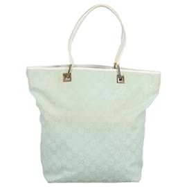Gucci-GUCCI GG Canvas Tote Bag Light Blue Gold 002 1098 Auth 98095-Golden,Light blue