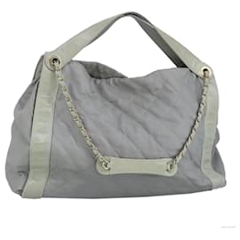 Chanel-CHANEL Chain Shoulder Bag Leather 2way Gray Gold CC Auth 96778-Brown,Golden