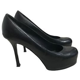 SAINT LAURENT Heels T.EU 38 Leather Black