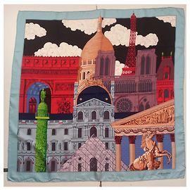 Louis Vuitton Silk Scarf Light Blue Paris Monuments Light blue