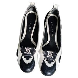 Céline Ballerines cuir Celine Noir Blanc