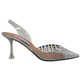 Aquazzura-Aquazzura Silver Starburst PVC Slingback Pumps-Silvery