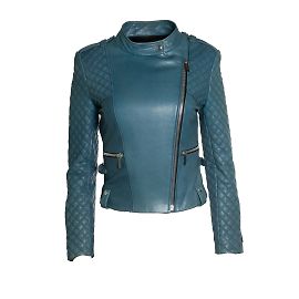 Barbara Bui, Quilted leather jacket in blue Blue