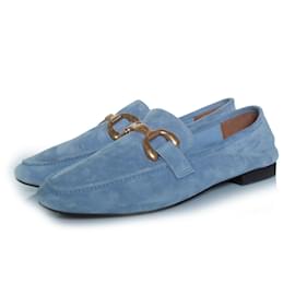 Autre Marque-Bibi Lou, Lavender suede loafers with horse bit-Blue,Purple