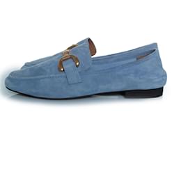 Autre Marque-Bibi Lou, Lavender suede loafers with horse bit-Blue,Purple
