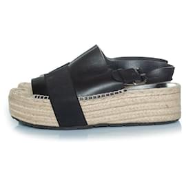 Balenciaga-Balenciaga, Flat leather raffia sandals-Black