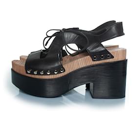 Balenciaga-Balenciaga, Wooden and leather clog lace up sandals-Black
