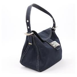 Fendi-Sac à bandoulière FENDI Mamma Baguette FF Marble Double Flap en denim bleu marine-Bleu