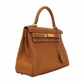 Hermès-Hermes Kelly 28 Handbag in Gold Togo Leather-Golden