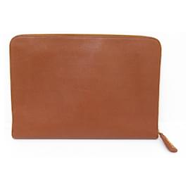 Chanel-VINTAGE CHANEL COMPUTER POUCH CC LOGO CAVIAR LEATHER CAMEL GOLD POUCH-Camel