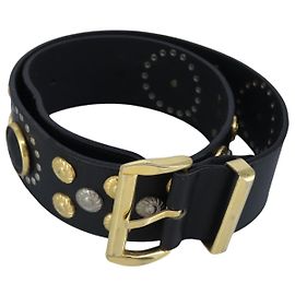 Cinto de couro Gianni Versace metal 9,8"" Preto Ouro Prata Auth ac3322 Preto Prata Dourado
