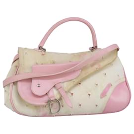 Christian Dior-Christian Dior Hand Bag Canvas 2way Beige Silver Auth 97020-Silvery,Beige